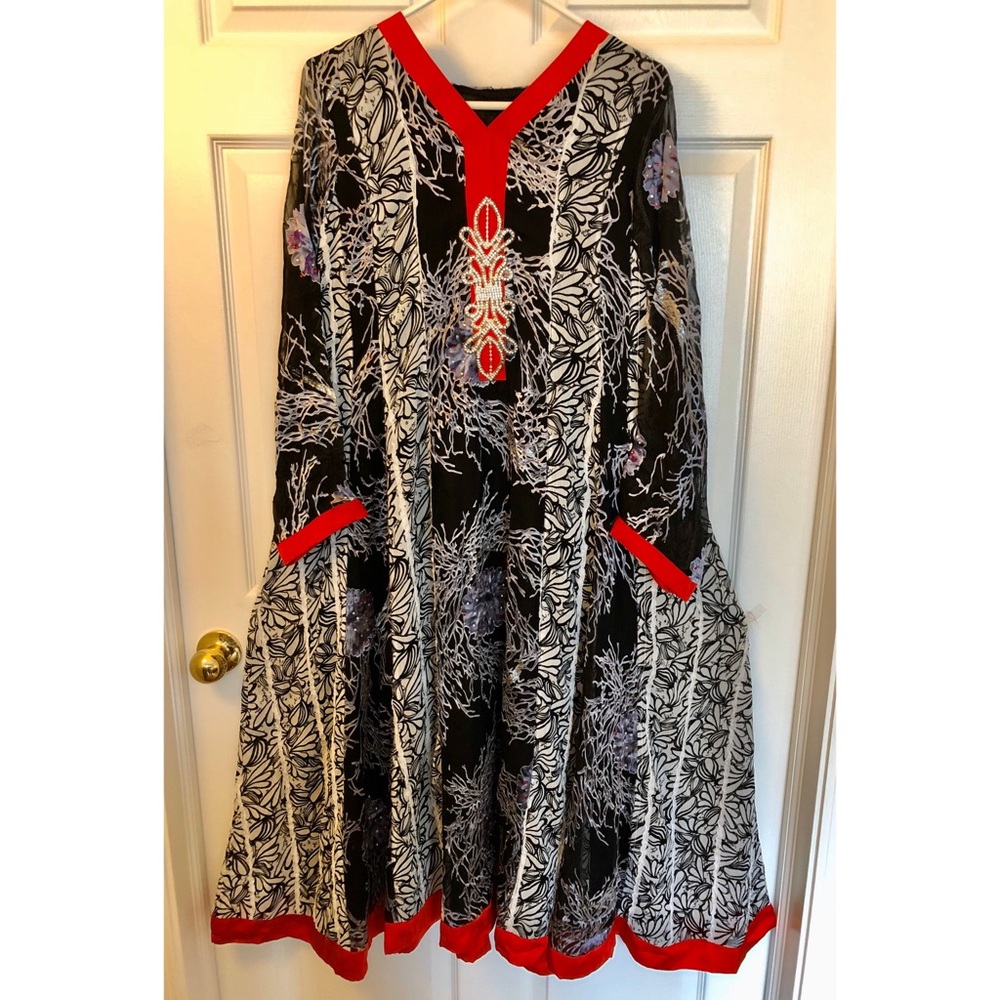 Chiffon Dress Swarovski Crystals Work 2pc